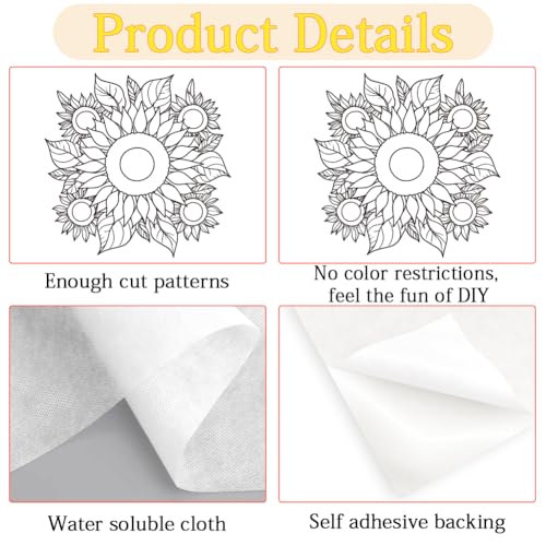 17Pcs Water Soluble Embroidery Patterns Sunflowers 11.7 x 8.3 Inch Embroidery Transfer Paper Sunflower Bouquets Stick and Stitch Wash Away Transfer Stabilizers for Hand Sewing Beginners - color: Sunflower