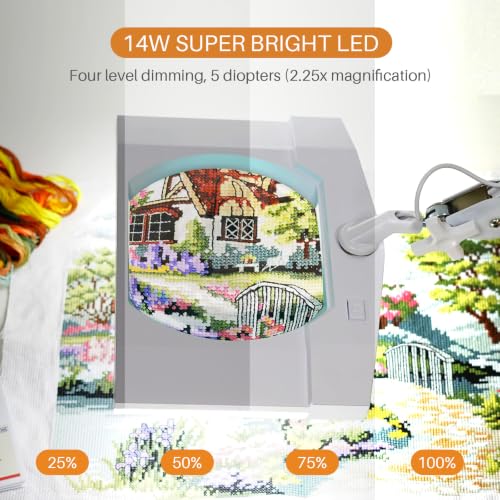 LED Magnifying Lamp with Clamp, 14W 1200LM, 2.25X, White - color: White