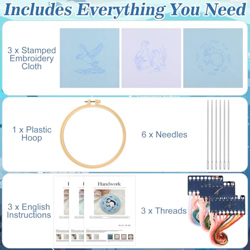Mindsoft 3 Set Needlepoint Kit for Beginners with Hoop,Sea Bird - style: Sea Bird
