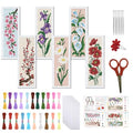 FREEBLOSS 6 Set Cross Stitch Bookmark Kit 6-Colored Flowers Pattern Stamped Cross Stitch Kit 11CT Embroidery Kits with Instructions for Beginners Adult 20x6cm/8x2.4inch - style: Flower Branches 2
