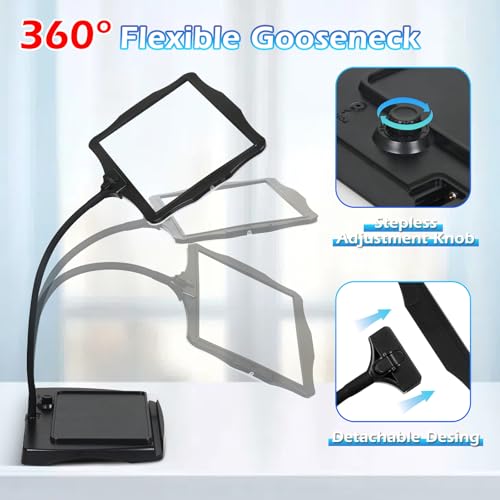 Magnifying Glass with Light and Stand 50 Ultra-Bright LEDs Large Magnifying Lamp 360° Flexible Gooseneck Magnifying Glass with Stand Hands Free Magnifier Glasses for Sewing Reading Crafts Seniors