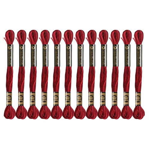 12 Skeins Embroidery Floss, Colorful Embroidery Floss 6 Strands Polyester Variegated Gradient Dark Cross Stitch Thread for Sewing, Gradient Dark Red - color: Gradient Dark Red