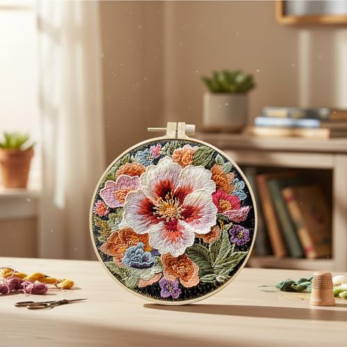ARTopet Embroidery Kit for Beginners Cross Stitch Kits Needlepoint Set Colorful Flowers Patterns Embroidery Thread Kit for Craft Lover Hand Stitch with Hoop Threads Fabric-Flowers01 - color: Flowers01