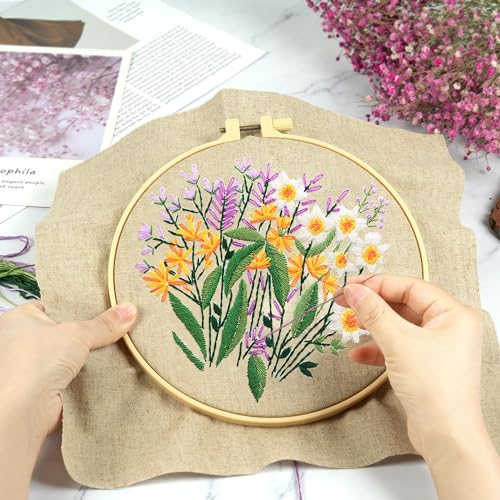 MAMUNU Embroidery Kit for Beginners Adults, Cross Stitch Kits, Stamped Cross Stitch Kits, Floral Flower Embroidery Kit with Printed Embroidery Cloth, Embroidery Hoop, Color Threads and Tools - color: Flower