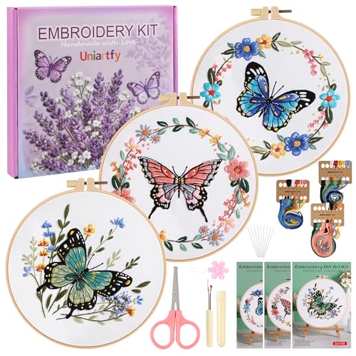 Uniartfy Butterfly Flower Embroidery Kit for Beginners, Cross Stitch Kits - color: Embroidery Kit-D