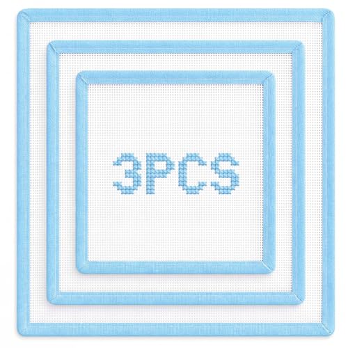 3 Pcs Blank Needlepoint Canvas 18 Mesh with Blue Bias Tape Edge - color: Blue
