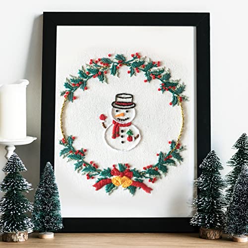Canlierr 6 Sets Christmas Embroidery Kit with Pattern and Instructions Embroidery Starter Pattern Hoop Colored Threads Needlepoint Kit for Beginners Adults Supplies(Wreath Style)