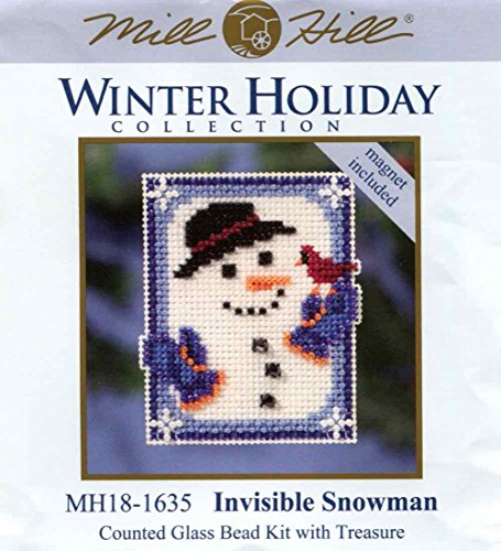 Invisible Snowman Beaded Counted Cross Stitch Christmas Ornament Kit Mill Hill 2016 Winter Holiday MH181635