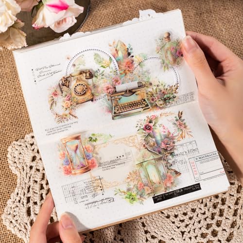 240Pcs PET Scrapbook Stickers Vintage Floral Designs for Scrapbooking DIY Crafts Waterproof Journaling Supplies Junk Journal Ephemera with Storage Organizer - color: Old Object Floral Fragrance