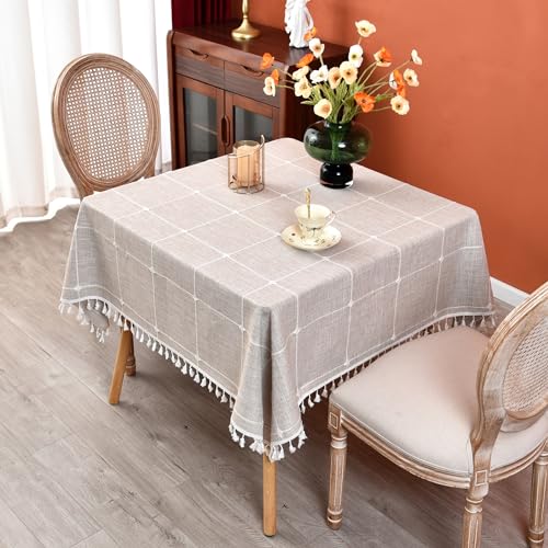 Plaid Farmhouse Tablecloth Checkered Cotton Linen Heavy Weight Table Covers Square 70x70 Inch - color: Coffee, size: 70" x 70" (Square)
