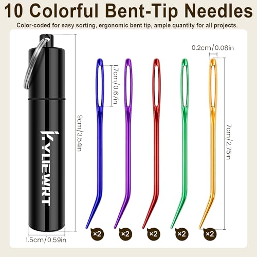Premium Tapestry Needle & Weaving Needle Set for Crochet, Anodized 6063 Aluminum Bent Tip Yarn Needles with Portable Storage Tube for Crochet Finishing, Amigurumi & Knitting - size: 2.8 inches