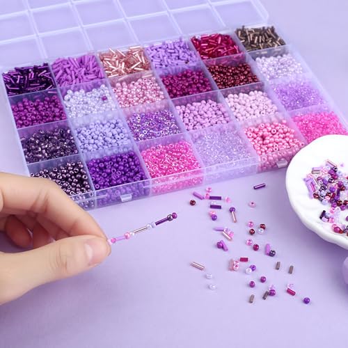 7500Pcs Purple Glass Seed & Tube Bugle Beads Kit for Embroidery and Craft - color: G-Purple