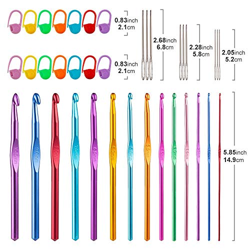 Vodiye 14 Sizes Crochet Hooks Set, 2.0-10.0mm, Metal Crochet Needles - size: 14 Size(2.0-10.0mm)