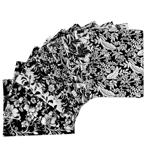 Fat Quarters Quilting Cotton Fabric Bundles for Sewing-10 PCS Black&White - color: Black&white Floral