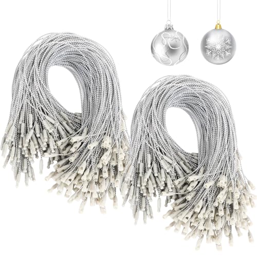 FEBSNOW 500Pcs Christmas Ornament Hangers, Silver Hanging String with Snap - color: Silver