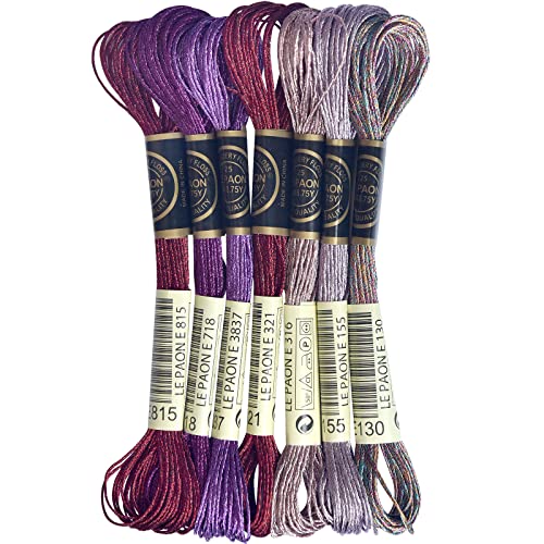 LE PAON Embroidery Floss Metallic Thread (Red-Purple Series) - color: Red purple series, size: 7 skiens