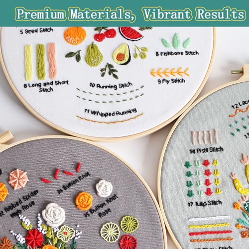 Meyocky Embroidery Kit for Beginners to Learn 31 Basic Stitches with Video - color: Multicolor