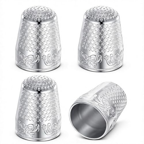 4 PCS Metal Thimbles, Silver Sewing Thimbles, Sewing Finger Protector Thimble with Pattern for Hand Embroidery, Hand Quilting
