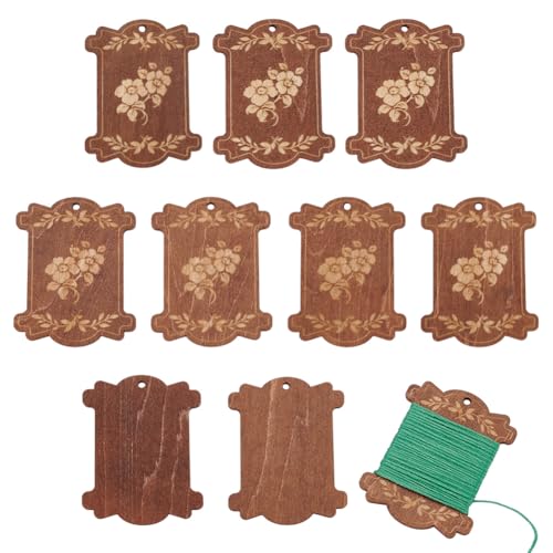 MAYJOYDIY 10Pcs Wooden Thread Winding Boards Embroidery Floss Bobbins Flower Leaves Pattern Bobbin Winder Ribbon Twine Reel for Cross Stitch Craft Sewing Cotton Storage Holder