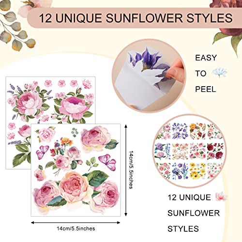 BBTO 12 Sheets Rub on Transfers for Crafts Wood Furniture DIY, 5.5" x 5.7" - style: Floral Style