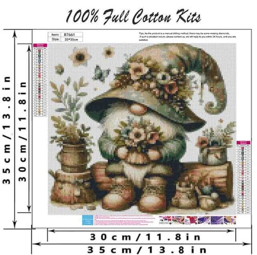 DYAIANGMU Gnome Stamped Cross Stitch Kit for Adults 13.7x13.7 inches - color: gnome-13