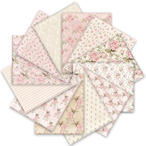 Whaline 12Pcs Spring Cotton Fabric Bundles 18 x 22 Inch Retro Floral Printed Fat Quarters Pink Flower Quilting Patchwork Squares Sewing Fabrics for DIY Handmade Crafting Home Party Decor - color: Pink, size: 18 x 22 inches