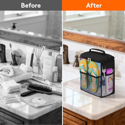 Lifewit Mesh Shower Caddy, Hanging Bathroom Organizer with Slipper pockets - color: Black