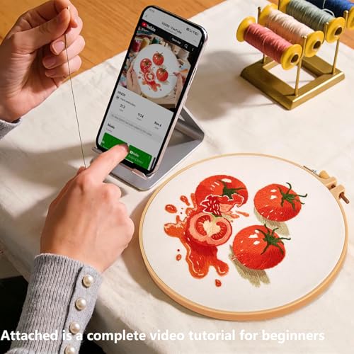 Tomato Embroidery Kits for Beginners Adults, Hand Embroidery Starter Kit, Cross Stitch Kits for Beginners DIY Craft Kits for Adults Women, Entire Set of Embroidery Supplies【Full-length Video Tutorial】 - color: H2059, size: 8Inch