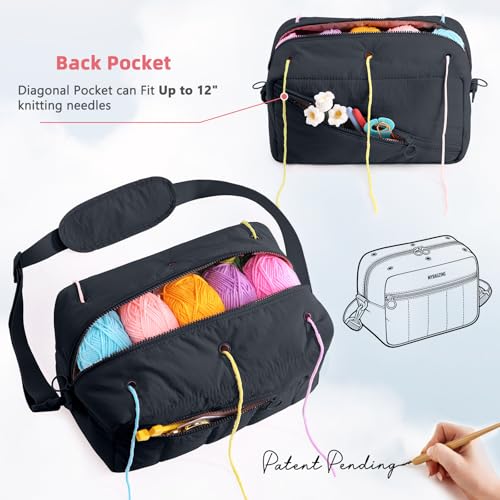 MYBAGZING Crochet Bag Organizer Knitting Bag Yarn Storage for Crochet Hook - color: Black, size: Medium - 12"