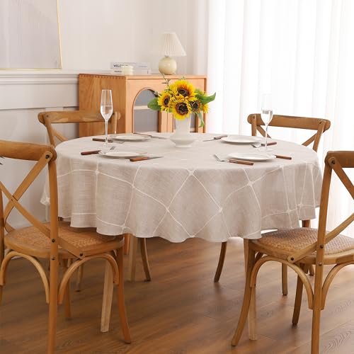 Gernaice Plaid Round Tablecloth Checkered Table Cloth 90“ Brown - color: Brown, size: 90" (Round)