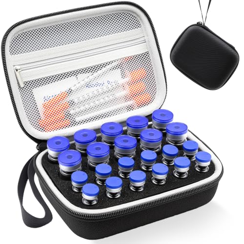 22 Slots Peptide Case for Fridge | Vial Case ｜1ml 2ml 3ml 5ml 10ml Vials - color: Black- 12×3ml+10×(5ml/10ml)