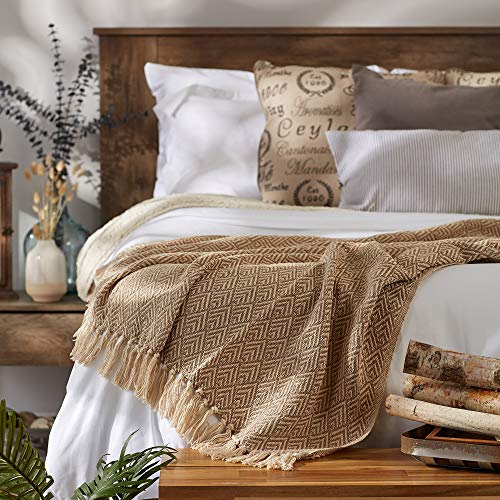DII Diamond Throw Collection Cotton Woven, 50x60, Stone - color: Stone