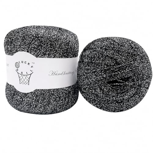 80g Sparkle Silver Lurex Thread Shining Yarn, Metallic Crochet Thread Yarn for Crocheting, Sparkle Metallic for Knitting Clothes, Car Charm, Keychain Charm(Black Silver) - color: Black Silver
