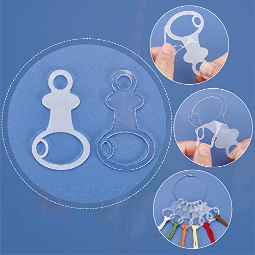PH PandaHall 30pcs Clear Acrylic Floss Bobbins, Embroidery Floss Thread Drops Key Shape Cross Stitch Tread Bobbins Sewing Thread Winding for Craft DIY Sewing Storage