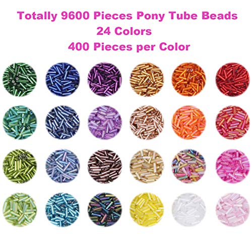 EuTengHao 9600pcs Tube Beads Kit Glass Bugle Seed Beads Small Craft Beads for DIY Bracelet Necklaces Crafting Jewelry Making Supplies with Two Crystal String (7mm, 400 Per Color, 24 Colors) - size: 7mm