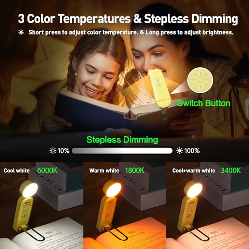 VAVOFO USB Rechargeable Book Light, Bookmark Clip on LED Reading Light - color: Yellow