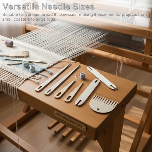 DFOBUNDO Wood Hand Loom Stick Set -14 Pieces Wooden Handcraft Weaving Kit with Crochet Hooks, Needle, and Comb, Excellent for Tapestry Weaving, Tapestry, and Crafting Projects