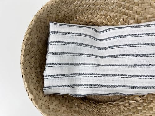 100% Linen Fabric – Lightweight Prewashed – Horizontal Stripe Patterns – Precut Style – Soft & Breathable – 52” Width – by The Linen Lab (Navy 4841, 3 Yard pre Cut) - color: Navy 4841, size: 3 yard pre cut