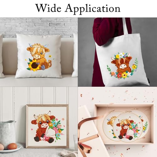 Nuberlic 3 Pack Embroidery Kit for Beginners, Highland Cow Embroidery Kits - color: Highland Cow