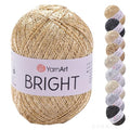 YarnArt Bright Metallic Glitter Yarn – 80% Polyamide 20% Metallic Polyester, 90g 340m, Soft Sparkle Fiber for Crochet, Lace, Summer Tops & Accessories – 4 mm Needle & Hook (236, Metallic Gold) - color: 236, Metallic Gold
