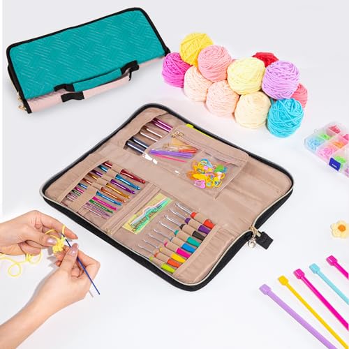 MYBAGZING Crochet Hook Case Organizer, Knitting Needle Case up to 14 Inches - color: Black, size: 14 Inches
