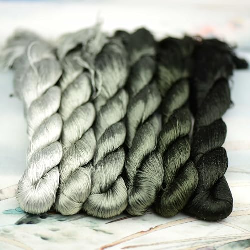 Natural Silk Thread – 6 Colors, 110m Each, Hand-Dyed Premium Silk Floss for Fine Embroidery, Needlepoint, and Handcrafts - color: 02