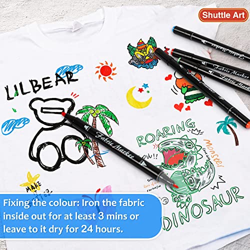 Shuttle Art Fabric Markers Pens, 30 Colors Dual Tip Fabric Marker Permanent No Bleed Markers for T-Shirts Sneakers, Non-Toxic & Child Safe Shirt Pens for Adult Painting Writing - color: 30 Colors