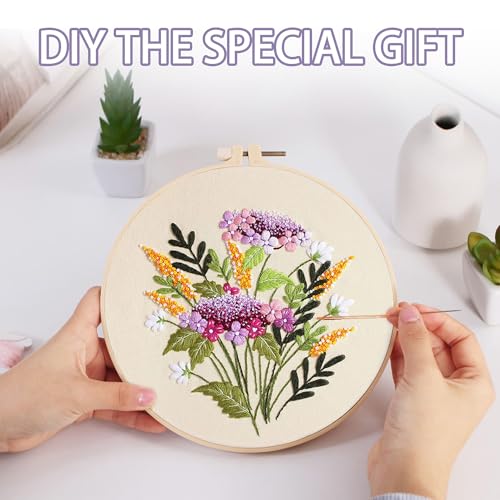 Offizon 3 Sets Embroidery Kit for Beginners Adult DIY Cross Stitches - color: Flower-B (3 Pack)
