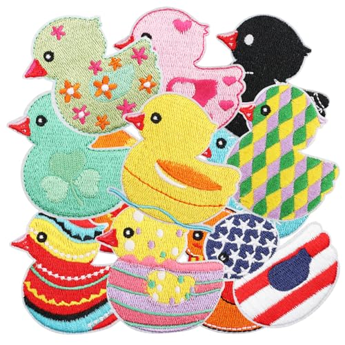 12pcs Duck Iron/Sew on Patches, Colorful Cute Animal Embroidered Applique, Fashion Decoration for Clothes, Hat, Bag, Dress, Shirt, Jeans - color: 12pcs Duck