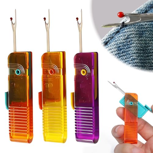 Seam Ripper, Folding Seam Rippers for Sewing, Small Threadripper, Portable Thread Cutter, Mini Clothes Tag Remover, Stitch Remover Tool for Needlework, DIY, Crafting 3 Pack