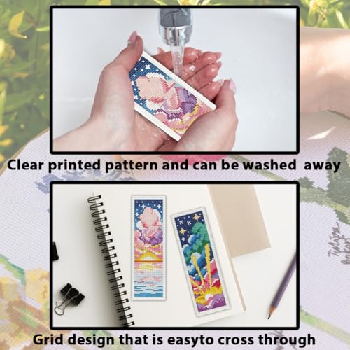 ACRNIGHEET 6PCS Cross Stitch Bookmark Kit for Beginner Colorful Clouds Stamped Cross Stitch Kits Needlepoint Kit for Adults DIY Tassel Embroidery Bookmark Kits & Instructions Craft Gift 8.5"x3" 11CT - style: Dreamy Clouds Patterns