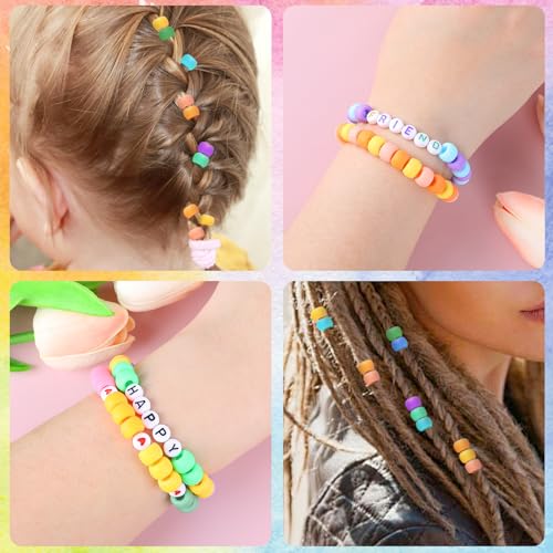 2600+pcs Pony Beads Kit, 18 Color Rainbow Kandi Beads Set, Multicolor Matte Plastic Jewelry Making Kit for DIY Craft Friendship Bracelet Necklace Key Chain - color: rainbow pony beads