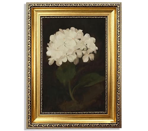 Gold Framed White Hydrangea Flower Wall Art,Vintage Floral Canvas Painting - color: Hydrangea Gold Framed, size: 24"L x 16"W