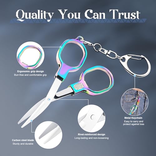 2 Pack Nurse Badge Scissors with Keychain - TSA Approved Folding Travel Scissors, Mini Safety Scissors for Nurse Essentials, Medical, Craft & Office